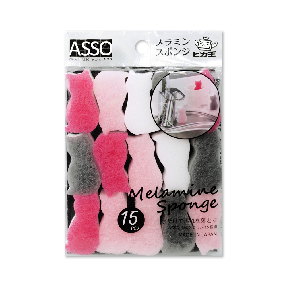 【WAKO】AS-008 日本製貓咪雙層清潔海綿15入組